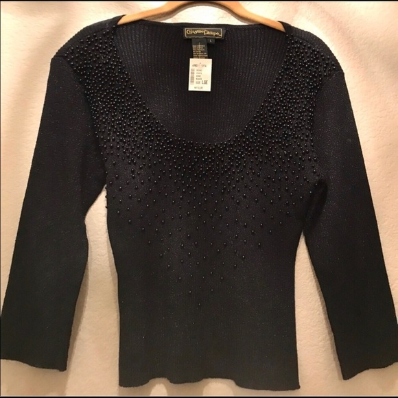 🔥CHRISTINE PHILLIPE’ BLACK METALLIC & PEARL TOP - Picture 2 of 4